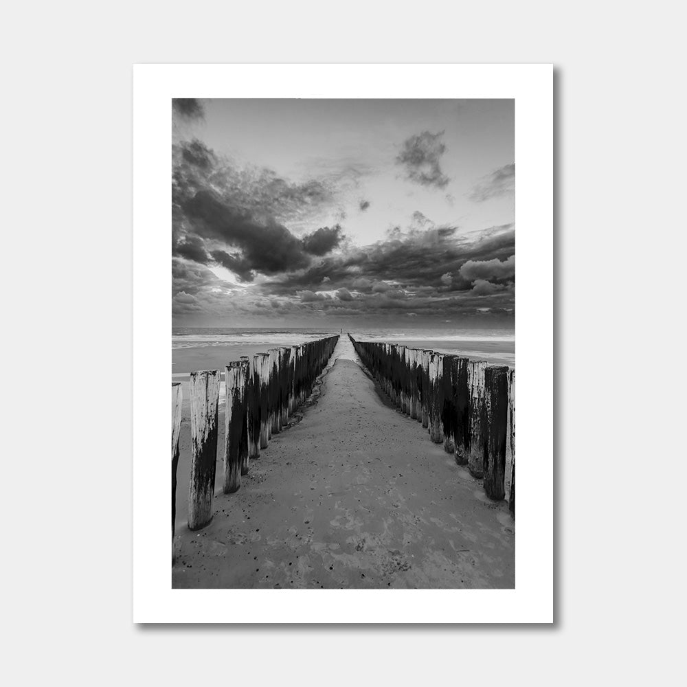 Strand Palen Domburg - Zwart Wit Poster